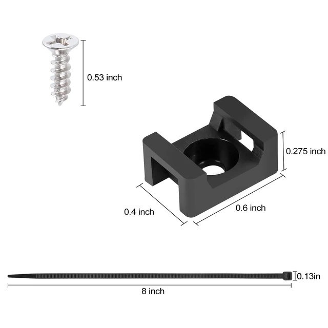 Alt view image 2 of 7 - 100 Pcs Cable Zip Tie Saddle Type Mounts Base with 100 Pcs 8" Cable Ties and 100 Pcs Tapping Screw, Wire Cable Clips Organizer Holders Clamps Black