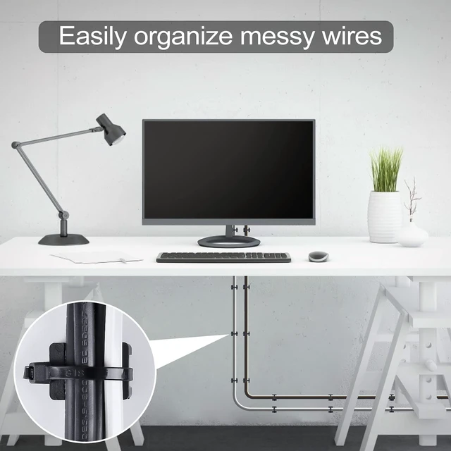 Alt view image 6 of 7 - 100 Pcs Cable Zip Tie Saddle Type Mounts Base with 100 Pcs 8" Cable Ties and 100 Pcs Tapping Screw, Wire Cable Clips Organizer Holders Clamps Black