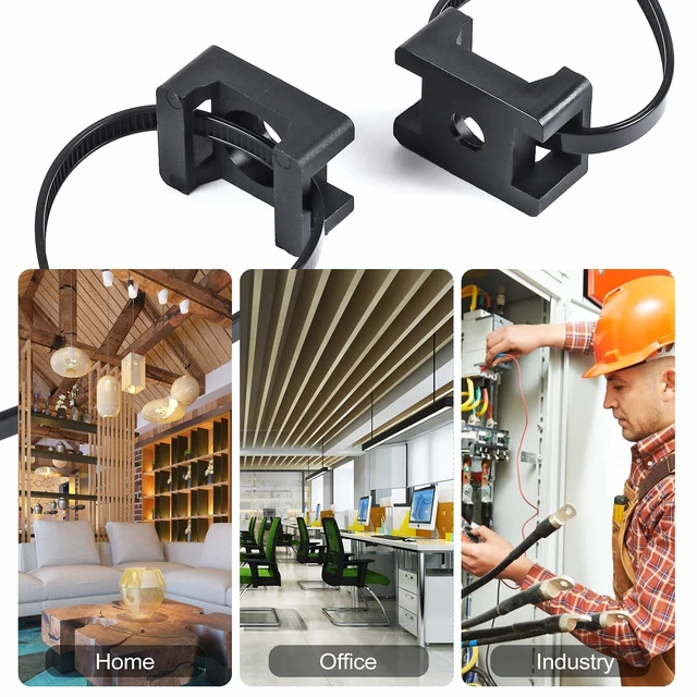Alt view image 5 of 7 - 100 Pcs Cable Zip Tie Saddle Type Mounts Base with 100 Pcs 8" Cable Ties and 100 Pcs Tapping Screw, Wire Cable Clips Organizer Holders Clamps Black