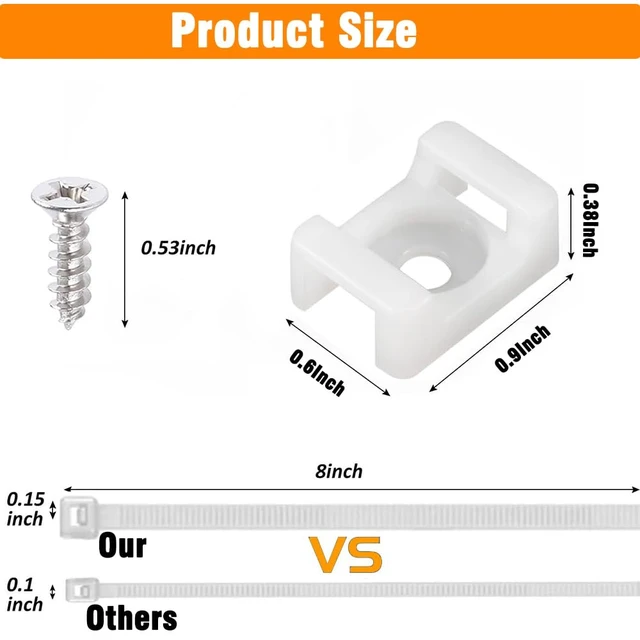 Alt view image 2 of 7 - 60 Set White Cable Zip Tie Mounts Kit Wire Clips Organizer Holders Clamps with 0.9Inch Saddle Type Mounts Base with 8" Ties and Tapping Screw