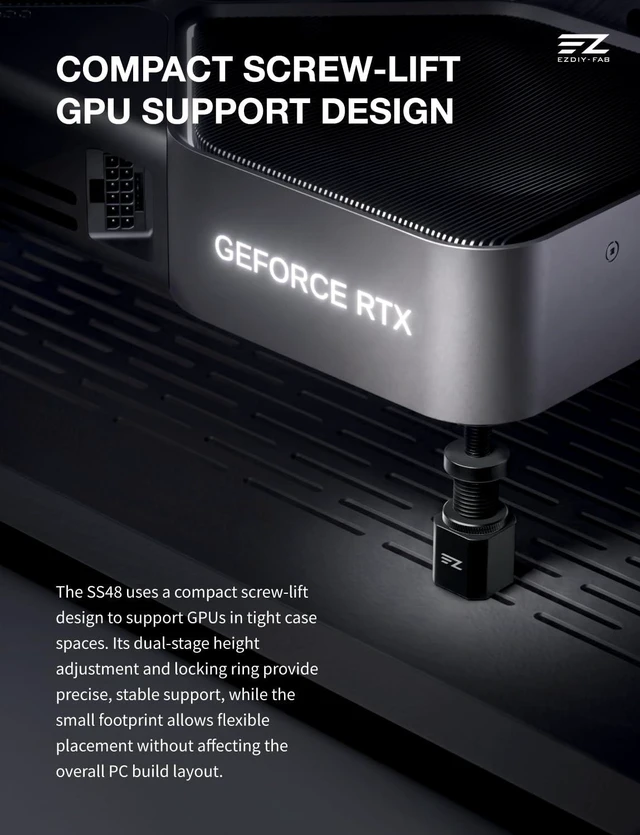 Alt view image 2 of 6 - SS48 GPU Support Bracket, GPU Stand with Magnetic Base, Black | Up to 48mm Support, Locking Ring, Magnetic GPU Holder, Anti-Slip Pads, Compact Graphics Card Stand for Custom PC Builds