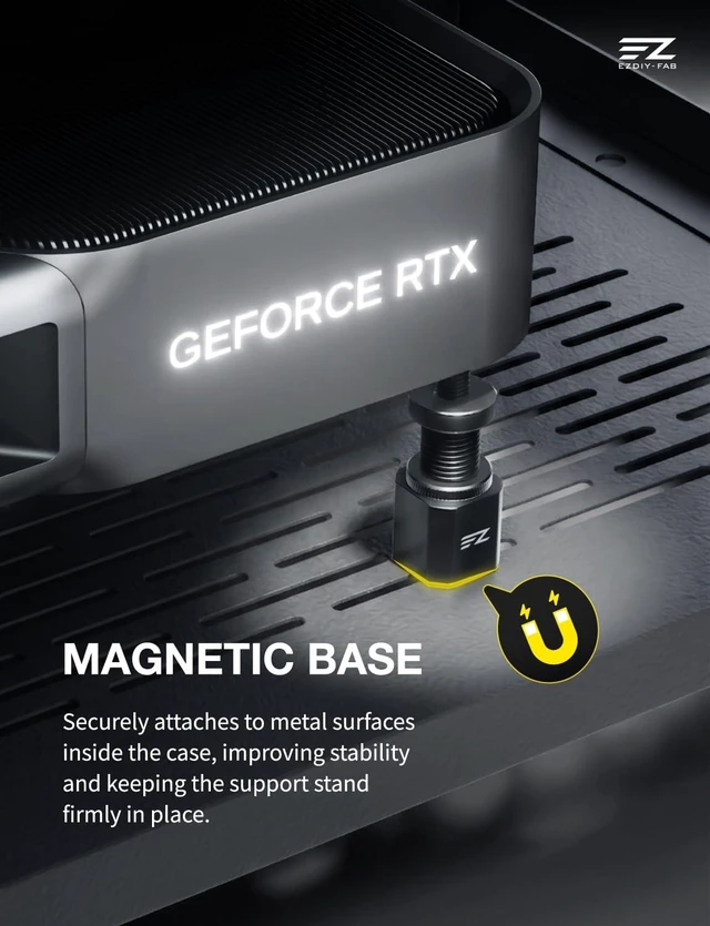 Alt view image 4 of 6 - SS48 GPU Support Bracket, GPU Stand with Magnetic Base, Black | Up to 48mm Support, Locking Ring, Magnetic GPU Holder, Anti-Slip Pads, Compact Graphics Card Stand for Custom PC Builds