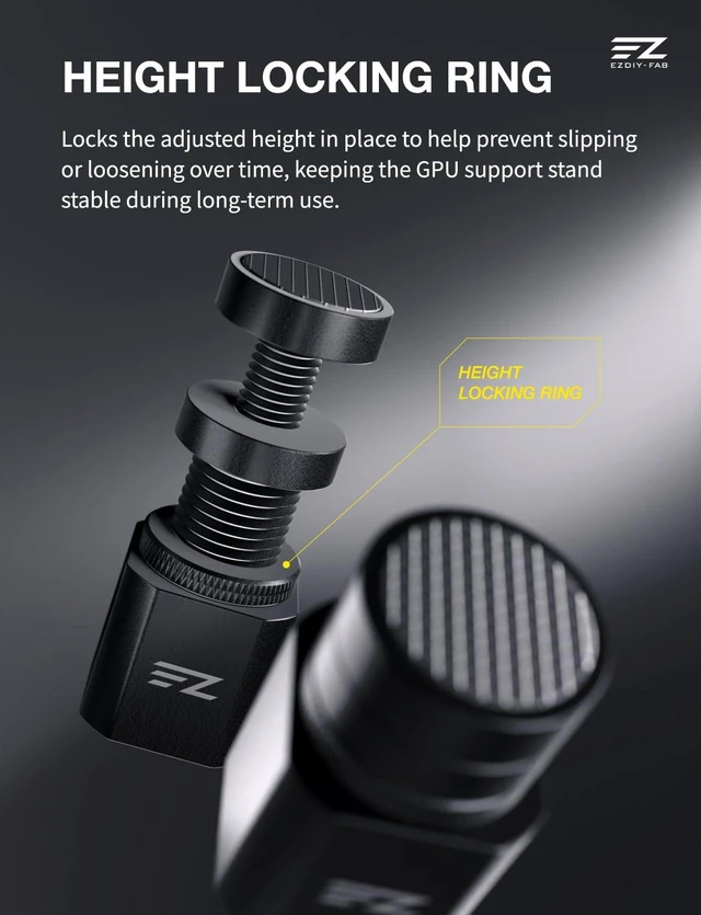 Alt view image 5 of 6 - SS48 GPU Support Bracket, GPU Stand with Magnetic Base, Black | Up to 48mm Support, Locking Ring, Magnetic GPU Holder, Anti-Slip Pads, Compact Graphics Card Stand for Custom PC Builds