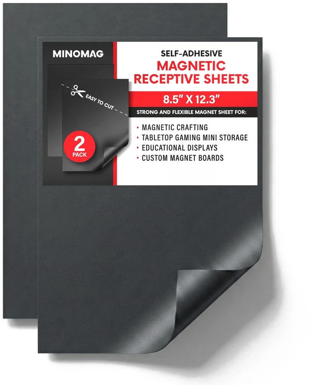 Main image of Magnet Receptive Ferrous Sheets with Strong Adhesive Backing, Flexible Rubber Sheet Metal for Arts, Crafts, Storage, Organization, 8.5 x 12.3 (Pack of 2)