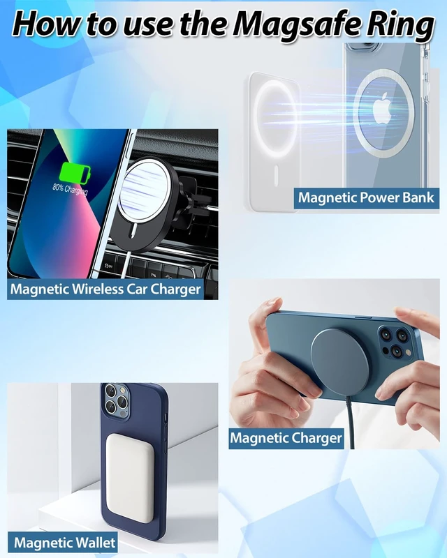 Alt view image 6 of 7 - for MagSafe Sticker,4 PCS,Ultra-Thin(0.4mm) Metal Ring for Kindle/Pop Socket Magnetic Wallet Grip Wireless Charger Case Car Mount,Compatible with iPhone 17/16/15/14,Galaxy S24/S23/S22 (Silver 4PCS)