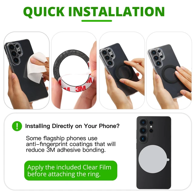 Alt view image 5 of 7 - Ultra Strong 3000Gs Magnetic Ring Sticker, MagSafe Compatible, Black, 1 Pc | Apply outside flat PC or smooth TPU phone cases only. For MagSafe-compatible wallets, grips, stands and car mounts