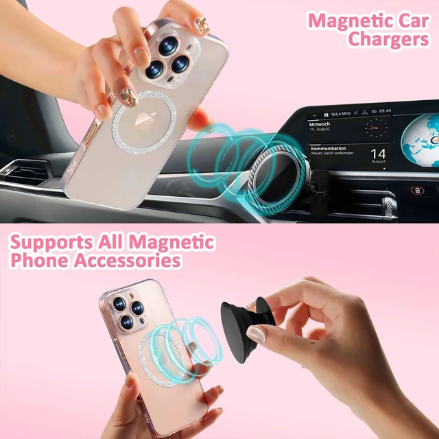 Alt view image 5 of 7 - Universal Metal Rings for Magsafe, 4 Pack Glitter Silver | Sticker for All Phone Cases, Wireless Charging, Magnetic Car Mount/Phone Holder Conversion Kit