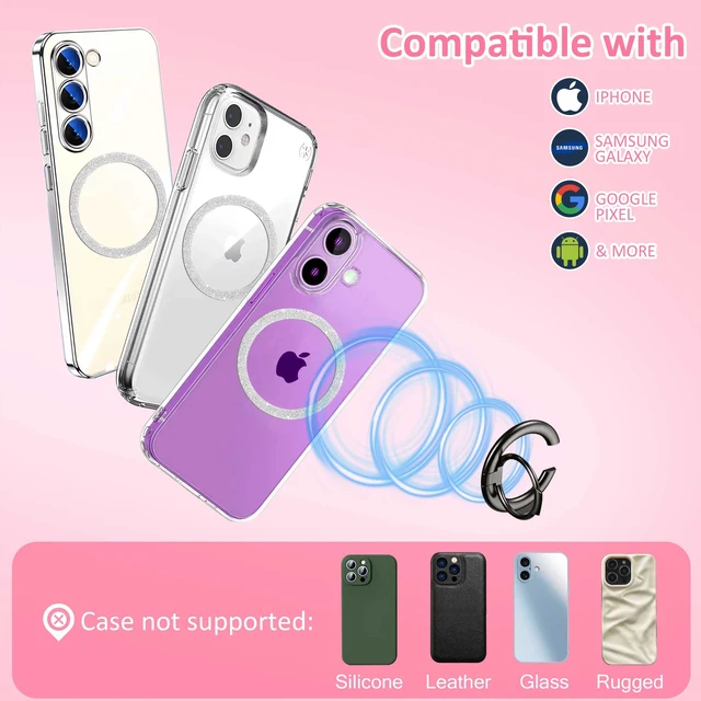 Alt view image 7 of 7 - Universal Metal Rings for Magsafe, 4 Pack Glitter Silver | Sticker for All Phone Cases, Wireless Charging, Magnetic Car Mount/Phone Holder Conversion Kit