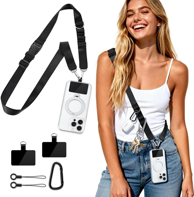 Main image of Multifunctional Phone Lanyard Adjustable Anti-Theft Crossbody Phone Strap | 18.3-27.2" Adjustable soft strap,Quick release,0.02" thin pad,Easy charging,Daily Walk Travel Hiking Essentials,Gifts