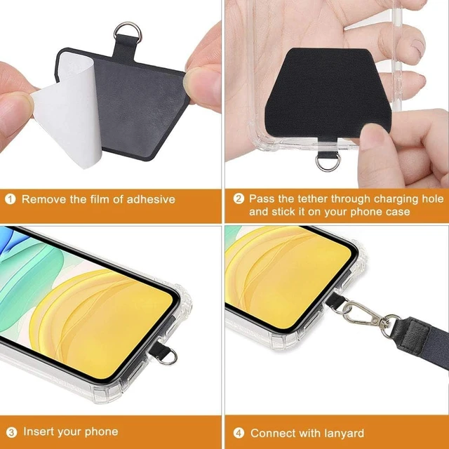Alt view image 6 of 7 - 4 Pack Phone Tether Tab, Phone Strap Replacement Part for Cell Phone, Safety Lanyard Patch (Black x4)
