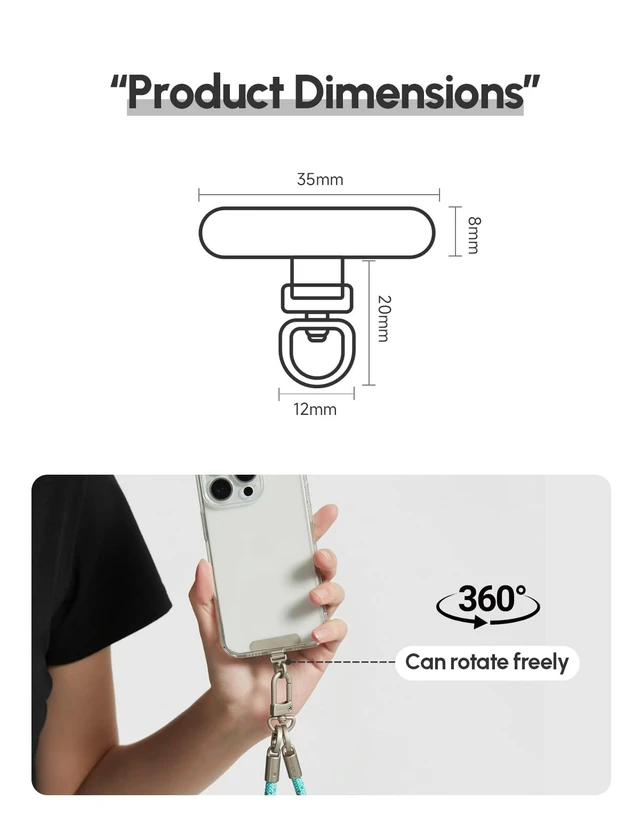 Alt view image 5 of 7 - Phone Lanyard Tether Tab,Phone Strap Metal Patch,Universal Phone Lanyard Tether Patch Without Adhesive (Black)