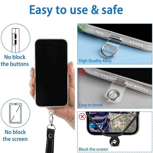 Alt view image 5 of 7 - Phone Tether Tab, 10 Pieces Universal Phone Lanyard Patch Without Adhesive,Phone Lanyard Replacement Part for Cell Phone Strap(Transparent)