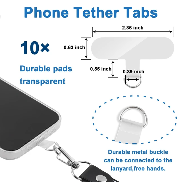 Alt view image 2 of 7 - Phone Tether Tab, 10 Pieces Universal Phone Lanyard Patch Without Adhesive,Phone Lanyard Replacement Part for Cell Phone Strap(Transparent)