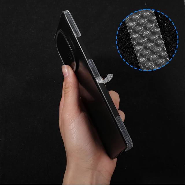 Alt view image 4 of 7 - 20 Pack Mobile Phone Grip Tape Strips, Clear Rubber Non Slip Phone Side Sticker Waterproof Adhesive Pre-Cut Cellphone Grippy Bumper Frame Stickers for PhoneCase, Desk, Office