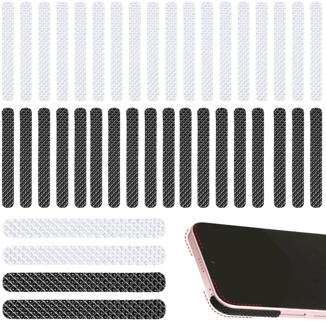 Main image of 40Pcs Adhesive Phone Adhesive Grip Frame Tape Strips(Black+Clear) | Black Phone Grip Tape Strips Transparent Non Slip Side Sticker for Phone Case Commuter Series Cases Smartphone Tablet Frame