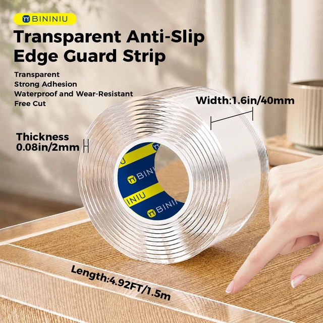 Alt view image 3 of 7 - Clear Furniture Edge Corner Protector 1.6in x 9.42Ft, SelfStick AntiCollision Guard Strip Waterproof WearResistant for Tables & Cabinets