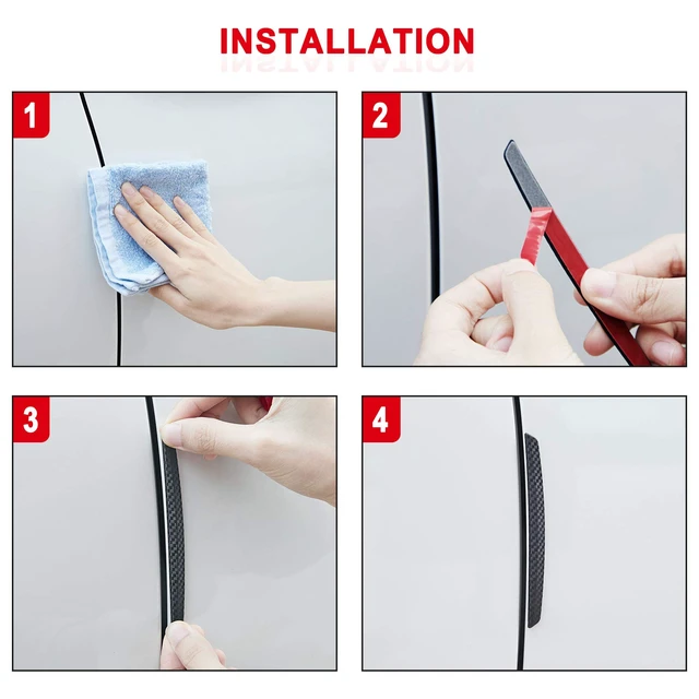 Alt view image 4 of 7 - 4 Pcs Car Door Anti-Collision Strip Door Edge Guards Anti-Rub Protector Trim Carbon Fiber Texture Car Door Corner Bumper Protector Anti-Scratch Universal for All Cars SUV (I)