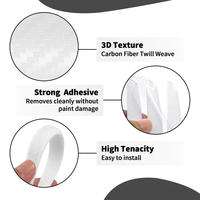 Alt view image 3 of 7 - 6 Inch 4Pcs 3D Carbon Fiber Texture Car Door Edge Protector Trim Strip Anti-Scratch and Anti-Collision Side Door Protectors Vehicle Exterior Accessories Sticker White