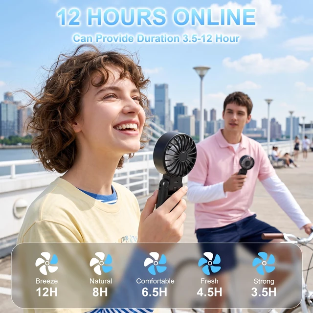 Alt view image 5 of 7 - Handheld Portable Fan Ice Cooling 3-in-1 Hand, Desk & Neck Fan | 5-Speed, Independent Switch, Digital Display, Up to 12H Runtime, Foldable Personal Fan for Travel/Concerts/Sport Events/Gifts
