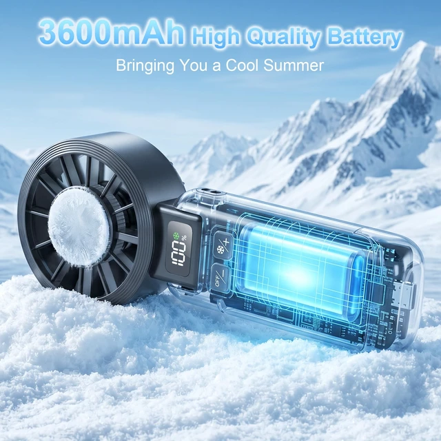 Alt view image 6 of 7 - Handheld Portable Fan Ice Cooling 3-in-1 Hand, Desk & Neck Fan | 5-Speed, Independent Switch, Digital Display, Up to 12H Runtime, Foldable Personal Fan for Travel/Concerts/Sport Events/Gifts