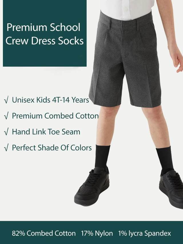 Alt view image 5 of 6 - Unisex Kids Boys Girls Soft Cotton School Socks 8-10Y Black L | Nature, Soft, Breathable, Combed Cotton Oeko-Tex Standard 100 Certified, Seamless Toe, Solid Plain Socks