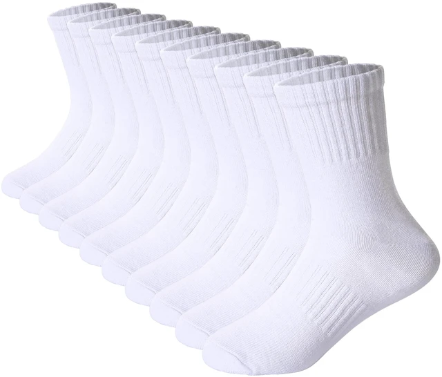 Main image of Kids Crew Athletic Socks Boys Girls Classics Cotton School Uniform Childs Sports Breathable Casual Socks 10 Pairs (6-8 Years, 10 Pairs White)