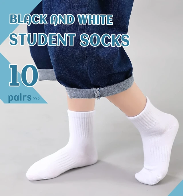 Alt view image 3 of 6 - Kids Crew Athletic Socks Boys Girls Classics Cotton School Uniform Childs Sports Breathable Casual Socks 10 Pairs (6-8 Years, 10 Pairs White)