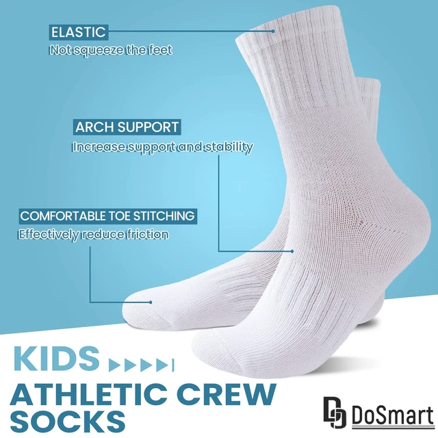 Alt view image 5 of 6 - Kids Crew Athletic Socks Boys Girls Classics Cotton School Uniform Childs Sports Breathable Casual Socks 10 Pairs (6-8 Years, 10 Pairs White)