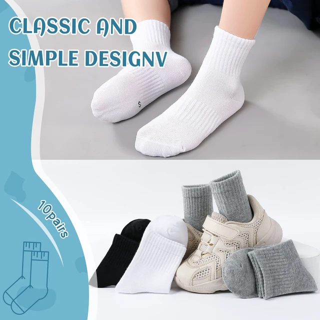 Alt view image 6 of 6 - Kids Crew Athletic Socks Boys Girls Classics Cotton School Uniform Childs Sports Breathable Casual Socks 10 Pairs (6-8 Years, 10 Pairs White)