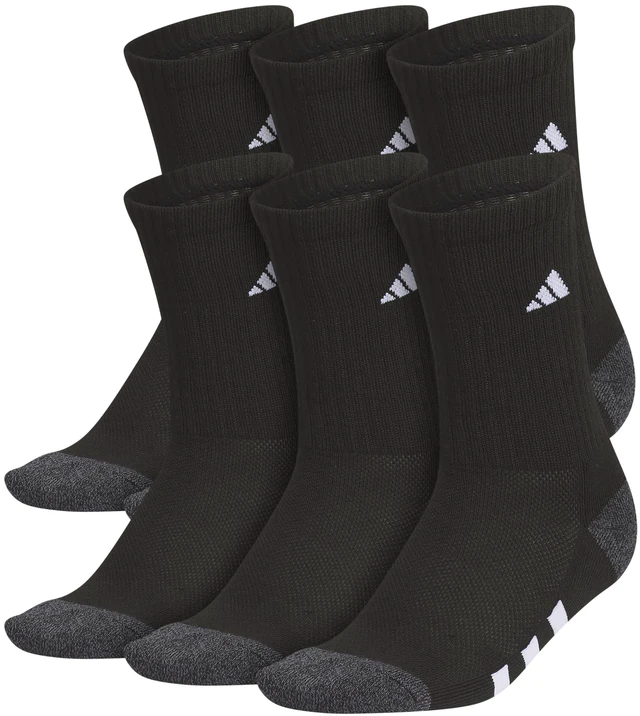 Main image of Kids Athletic Cushioned Crew Socks 6 Pairs | Boys & Girls, 6-Pack, Targeted Cushioning, Arch Support, Breathable Moisture-Wicking, Size Callout On Sole, All-Day Comfort