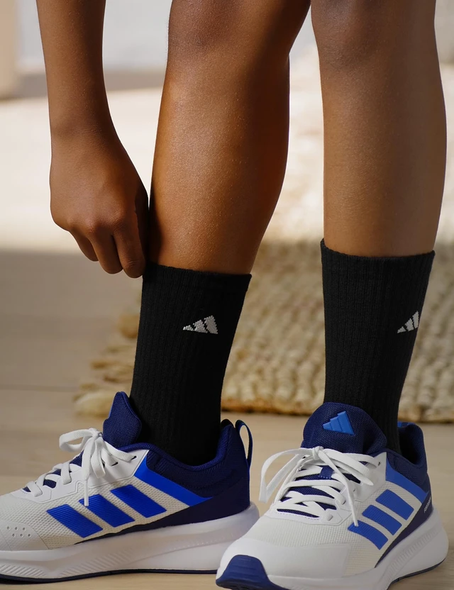 Alt view image 2 of 6 - Kids Athletic Cushioned Crew Socks 6 Pairs | Boys & Girls, 6-Pack, Targeted Cushioning, Arch Support, Breathable Moisture-Wicking, Size Callout On Sole, All-Day Comfort