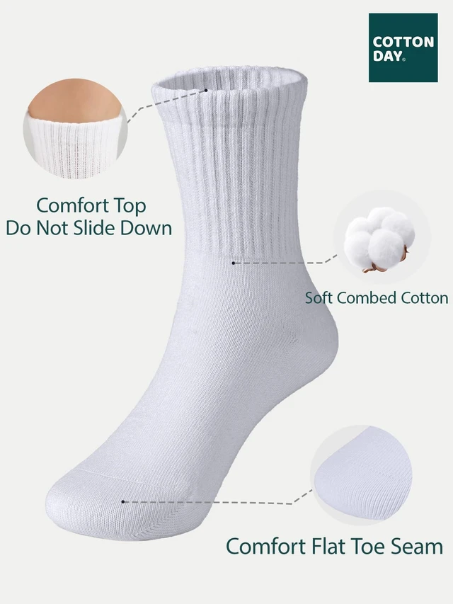 Alt view image 4 of 7 - Unisex School Kids Soft Cotton Athletic Socks 6-8Y White Size M | Nature, Soft, Breathable, Combed Cotton Oeko-Tex Standard 100 Certified, Seamless Toe, High Ribbed Top Style
