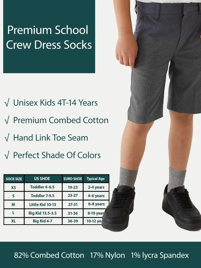 Alt view image 4 of 6 - Unisex Kids Boys Girls Soft Cotton School Socks 8-10Y Lt Gray L | Nature, Soft, Breathable, Combed Cotton Oeko-Tex Standard 100 Certified, Seamless Toe, Solid Plain Socks