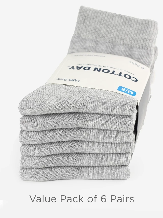 Alt view image 5 of 6 - Unisex Kids Boys Girls Soft Cotton School Socks 8-10Y Lt Gray L | Nature, Soft, Breathable, Combed Cotton Oeko-Tex Standard 100 Certified, Seamless Toe, Solid Plain Socks