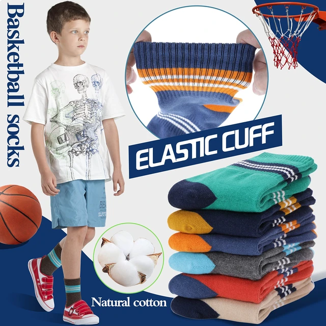Alt view image 2 of 6 - Kids Boys Socks Athletic Sport Crew Cotton Breathable Soft Gift Socks 6 Pairs Stocking Stuffers (Thin Strips,5-8Y)