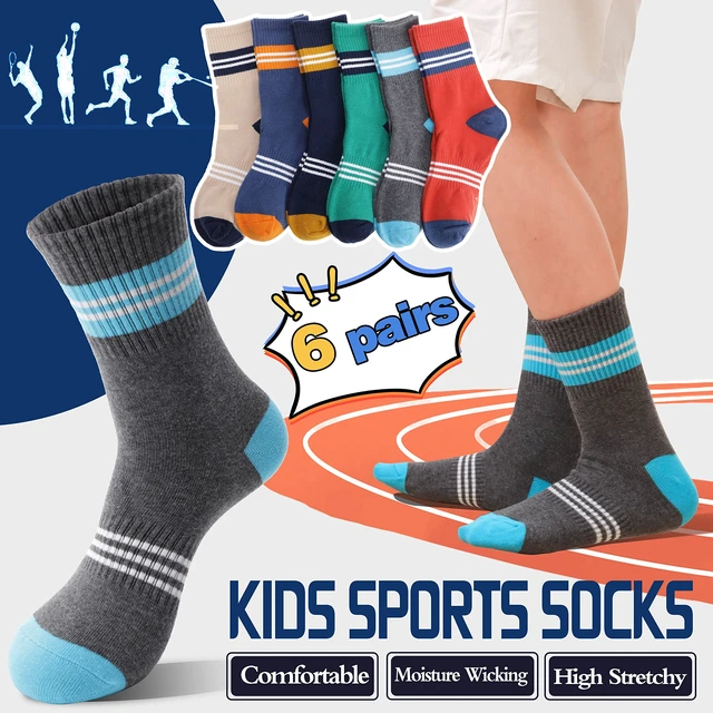 Alt view image 3 of 6 - Kids Boys Socks Athletic Sport Crew Cotton Breathable Soft Gift Socks 6 Pairs Stocking Stuffers (Thin Strips,5-8Y)