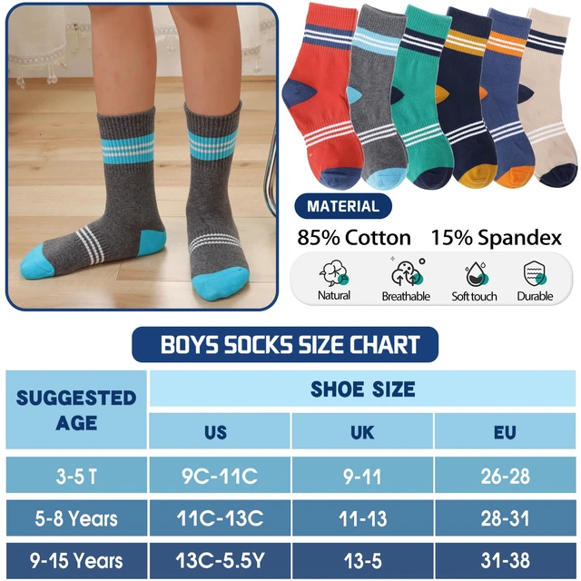 Alt view image 5 of 6 - Kids Boys Socks Athletic Sport Crew Cotton Breathable Soft Gift Socks 6 Pairs Stocking Stuffers (Thin Strips,5-8Y)