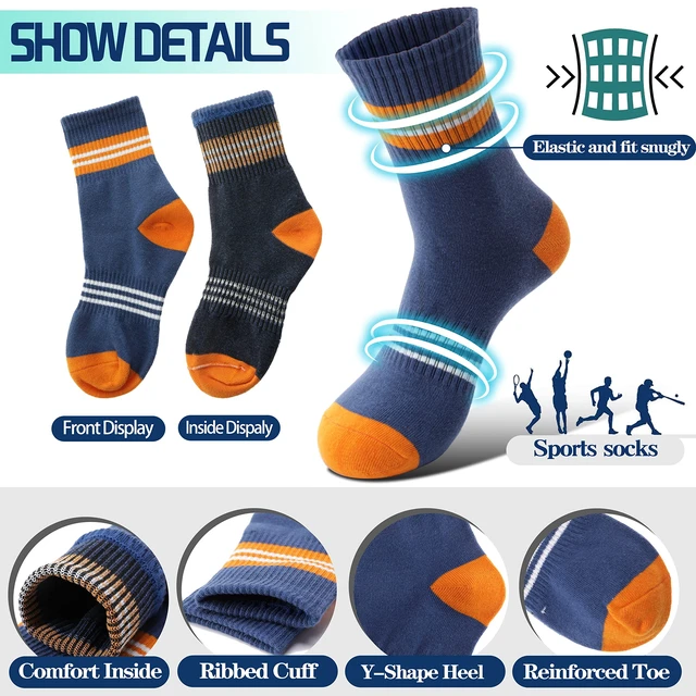 Alt view image 4 of 6 - Kids Boys Socks Athletic Sport Crew Cotton Breathable Soft Gift Socks 6 Pairs Stocking Stuffers (Thin Strips,5-8Y)