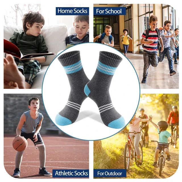 Alt view image 6 of 6 - Kids Boys Socks Athletic Sport Crew Cotton Breathable Soft Gift Socks 6 Pairs Stocking Stuffers (Thin Strips,5-8Y)