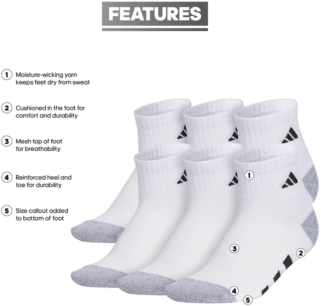 Alt view image 4 of 6 - Kids Athletic Cushioned Quarter Ankle Socks 6 Pairs | Boys & Girls, 6-Pack, Targeted Cushioning, Arch Support, Breathable Moisture-Wicking, Size Callout On Sole, All-Day Comfort