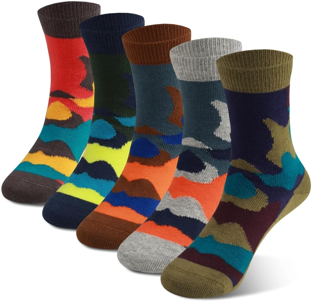 Main image of Kids Boys Crew Dress Socks Colorful Design 8-10 Years Camo L | Nature, Soft, Breathable, Combed Cotton Oeko-Tex Standard 100 Certified, Seamless Toe, 5 pack