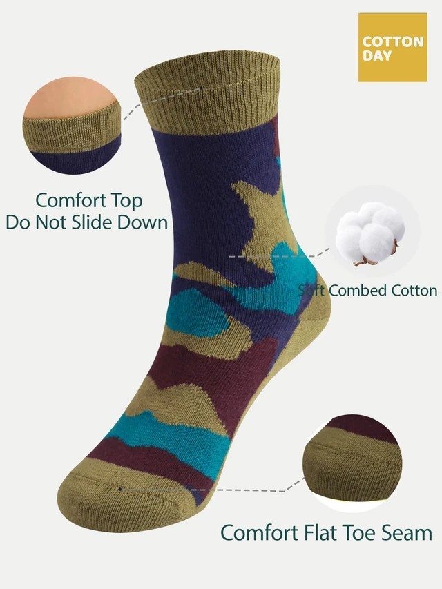 Alt view image 4 of 5 - Kids Boys Crew Dress Socks Colorful Design 8-10 Years Camo L | Nature, Soft, Breathable, Combed Cotton Oeko-Tex Standard 100 Certified, Seamless Toe, 5 pack