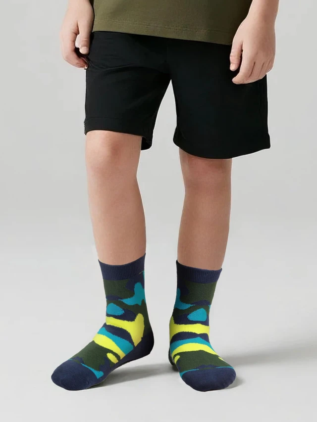 Alt view image 2 of 5 - Kids Boys Crew Dress Socks Colorful Design 8-10 Years Camo L | Nature, Soft, Breathable, Combed Cotton Oeko-Tex Standard 100 Certified, Seamless Toe, 5 pack