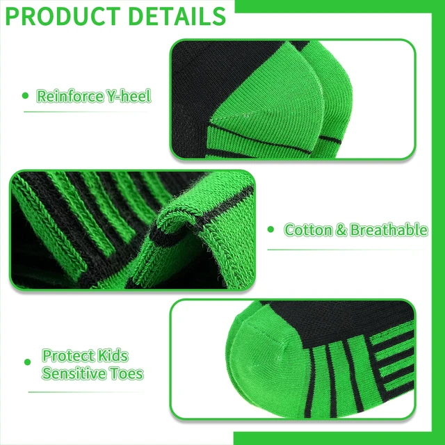 Alt view image 5 of 7 - 12 Pairs Boys Socks, Kids Athletic Socks with Tab (7-10 Years) | Soft Cotton, Ankle Design, Arch Support, Breathable, School, Running, Sports, Color Blocking