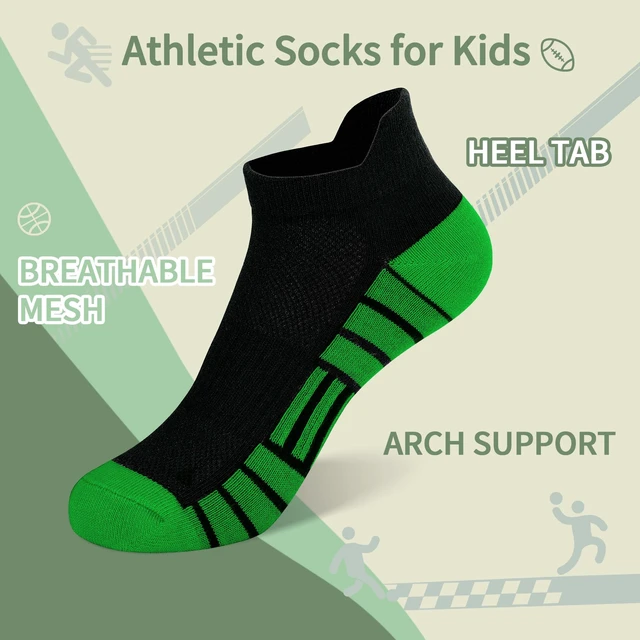 Alt view image 4 of 7 - 12 Pairs Boys Socks, Kids Athletic Socks with Tab (7-10 Years) | Soft Cotton, Ankle Design, Arch Support, Breathable, School, Running, Sports, Color Blocking