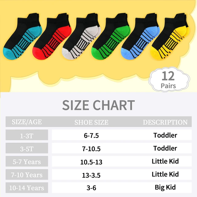 Alt view image 6 of 7 - 12 Pairs Boys Socks, Kids Athletic Socks with Tab (7-10 Years) | Soft Cotton, Ankle Design, Arch Support, Breathable, School, Running, Sports, Color Blocking