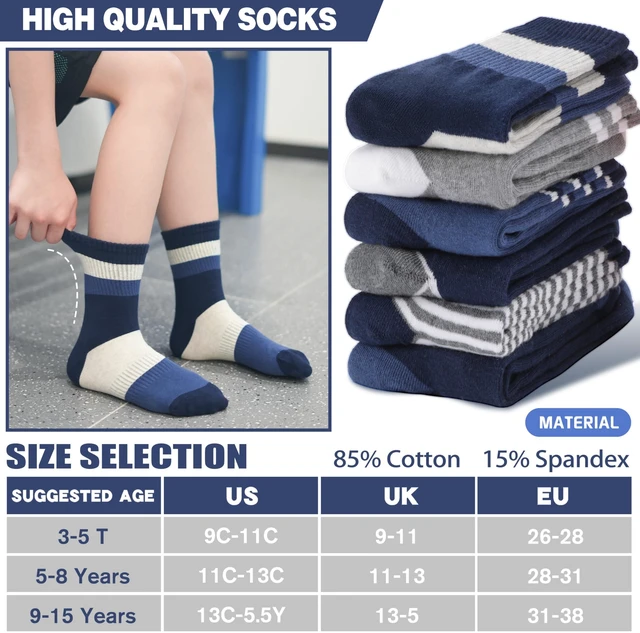Alt view image 4 of 6 - Boys Kids Socks Athletic Basketball Sport Youth Crew Cotton Breathable Outdoor Socks 6 Pairs(Blue Stripes Series,9-15 Years)