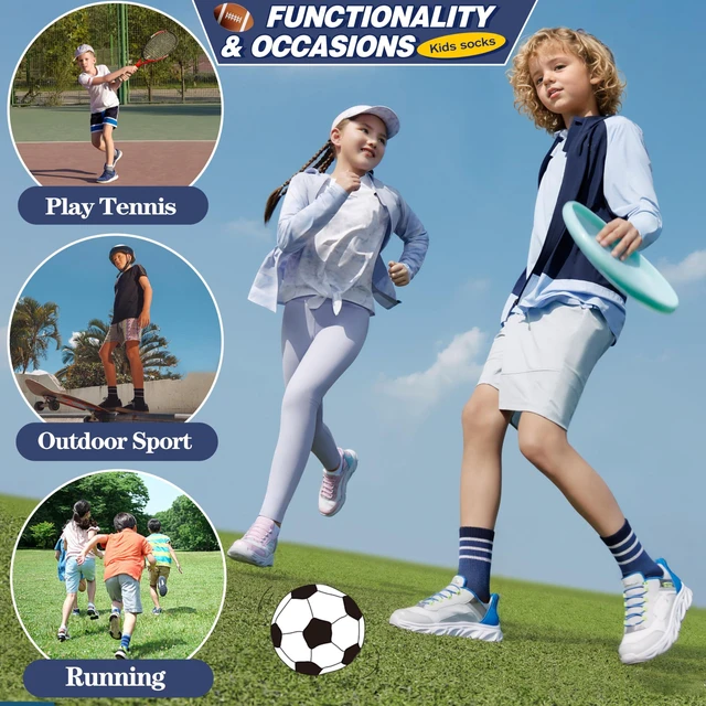 Alt view image 6 of 6 - Boys Kids Socks Athletic Basketball Sport Youth Crew Cotton Breathable Outdoor Socks 6 Pairs(Blue Stripes Series,9-15 Years)