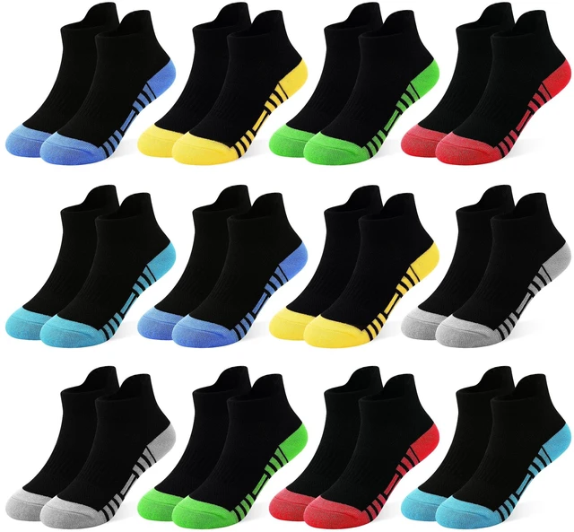 Main image of 12 Pairs Boys Socks Kids Athletic Ankle Socks for Toddler 7-10Y | 75% cotton breathable mesh, reinforced heel & toe, heel pull loop, school sports daily,color-blocked spliced design