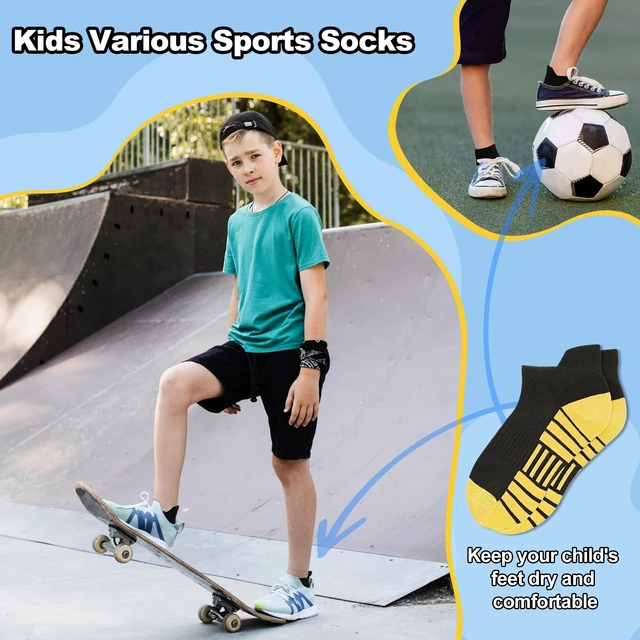 Alt view image 4 of 7 - 12 Pairs Boys Socks Kids Athletic Ankle Socks for Toddler 7-10Y | 75% cotton breathable mesh, reinforced heel & toe, heel pull loop, school sports daily,color-blocked spliced design